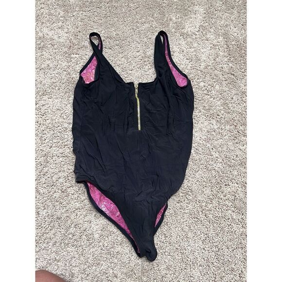 H&M Black Gold Zipper Hardware One Piece Swim Resort size 10 - Picture 1 of 3